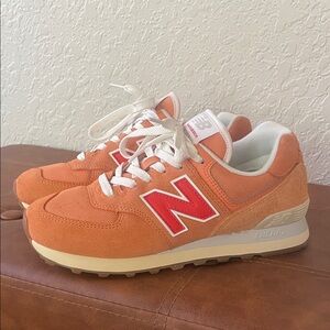 New Balance 574 - Orange Sneakers with Red Accents